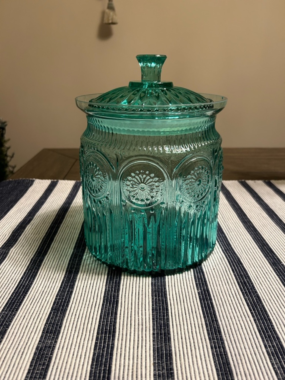 Pioneer Woman Adeline Turquoise Glass Cookie Jar with Lid